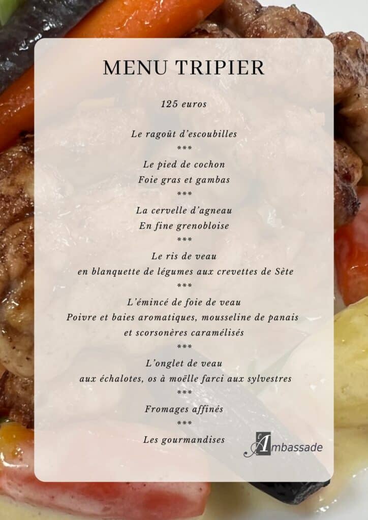 Menu Ambassade tripier 2025